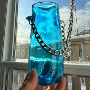 Vintage blue glass hanging vase